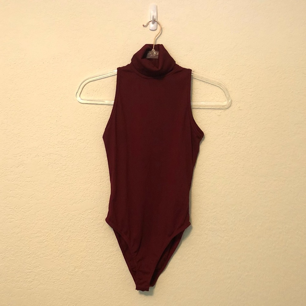 Nasty Gal Roll Neck Sleeveless Bodysuit Wine